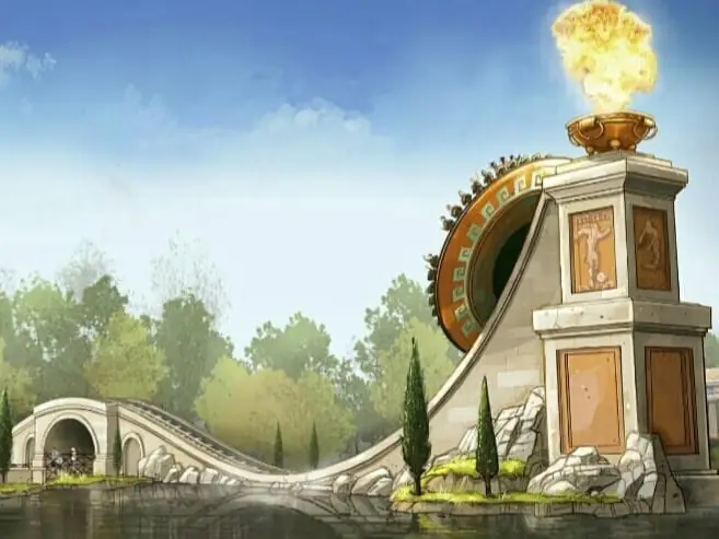 Referencia: Ilustración de un puente sobre el agua, construida con su pórtico